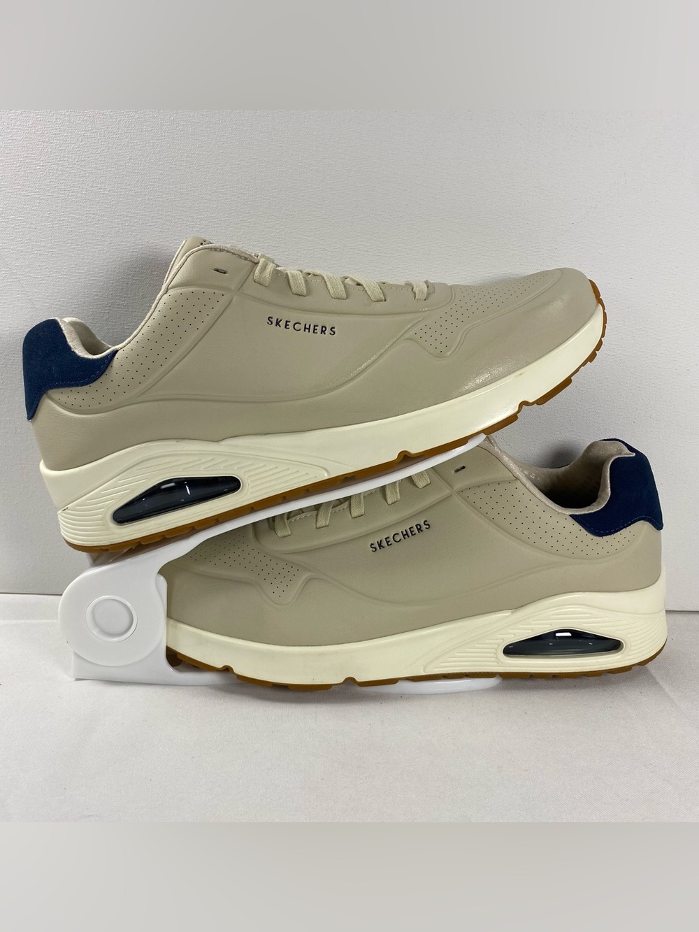 Skechers Uno Suited On Air Mens 14 Beige Navy Blue Sneakers 183007
